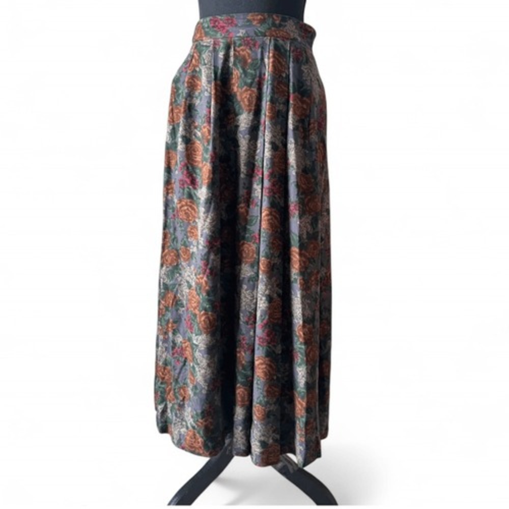 Vtg Westminster Lace A-Line Midi Skirt High Waist Floral Pleated Wool Blend Sz 4